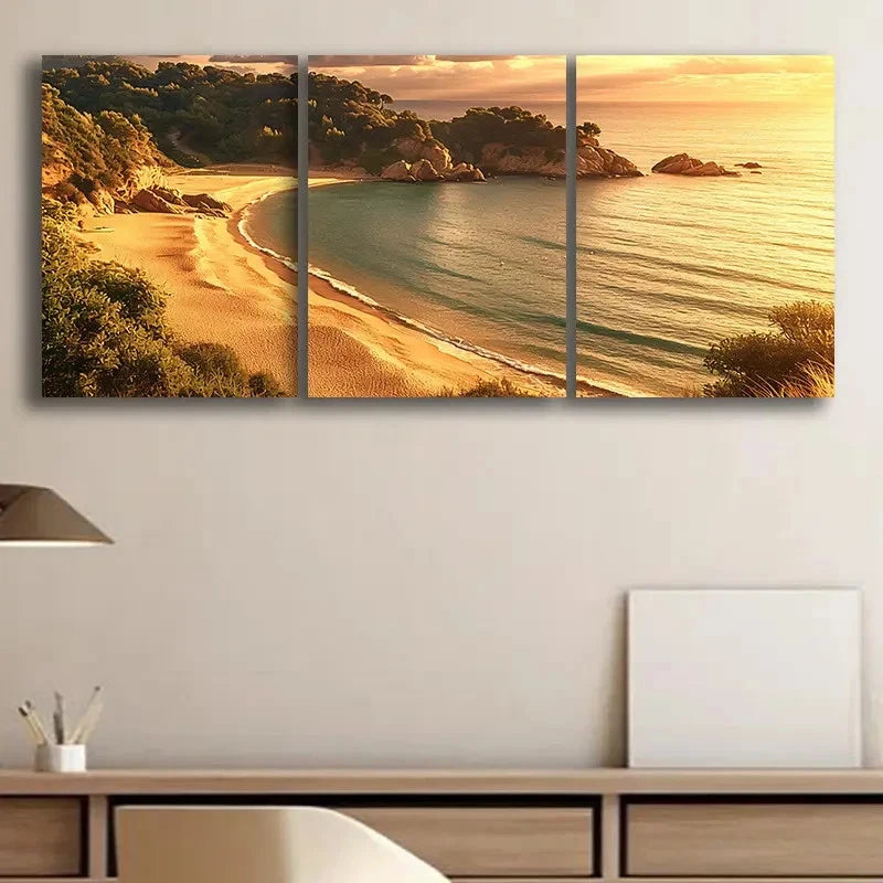3pcs Serene Beach Sunset Nature Scenery Metal Print Ready to Hang Art
