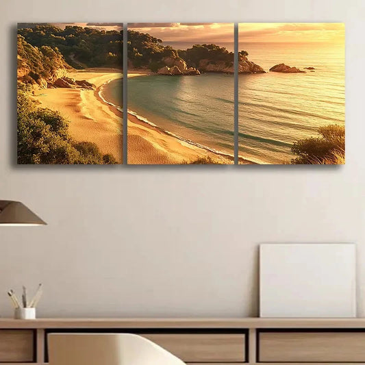 3pcs Serene Beach Sunset Nature Scenery Metal Print Ready to Hang Art