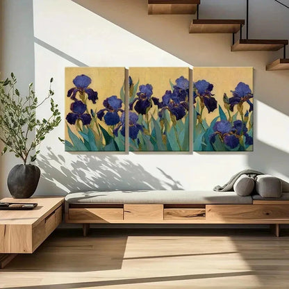 3pcs Abstract Iris Flowers Textured Painting Metal Print Ready to Hang Art