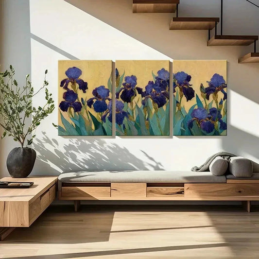 3pcs Abstract Iris Flowers Textured Painting Metal Print Ready to Hang Art
