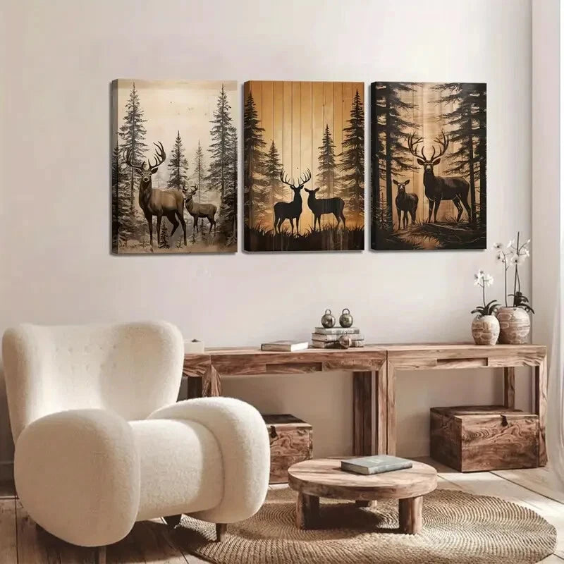 3pcs Forest Elk Country Farmhouse Animal Poster Metal Print Ready to Hang Art