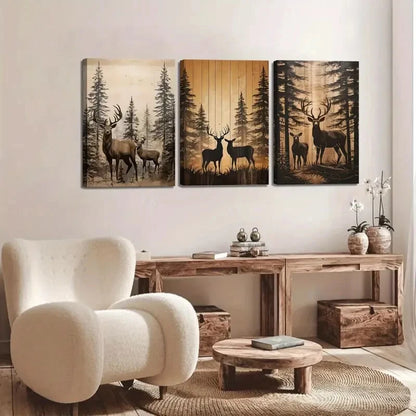 3pcs Forest Elk Country Farmhouse Animal Poster Metal Print Ready to Hang Art