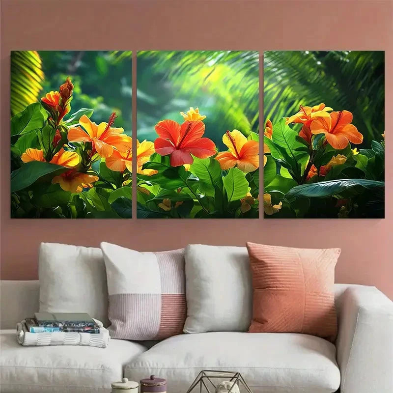 3pcs Tropical Floral Martinique Travel Design Wall Art Set Canvas Framed 40x60cm - High Quality Print 100% Australian Made Wall Canvas Ready to Hang