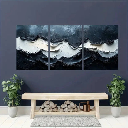3pcs Black and White Acrylic Abstract Painting Metal Print Ready to Hang Art