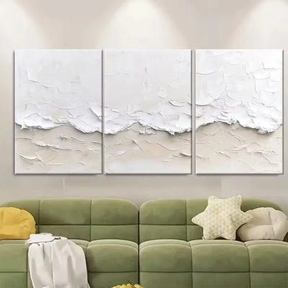3pcs White and Beige Seascape Painting Metal Print Ready to Hang Art