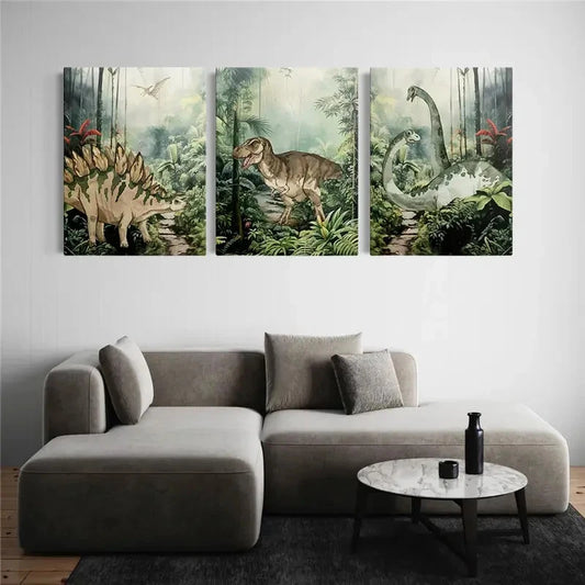3pcs Dinosaur Wooden Framed Canvas Wall Art Set Canvas Framed 40x60cm - High Quality Print 100% Australian Made Wall Canvas Ready to Hang