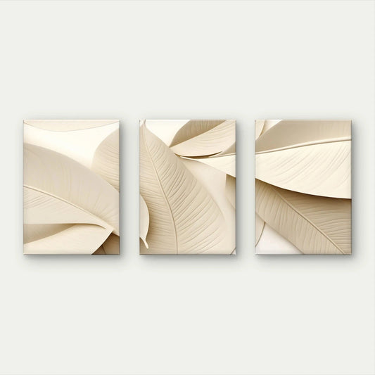 3pcs Elegant Neutral Minimalist Leaf Beige Wall Art Set Canvas Framed 40x60cm - High Quality Print 100% Australian Made Wall Canvas Ready to Hang