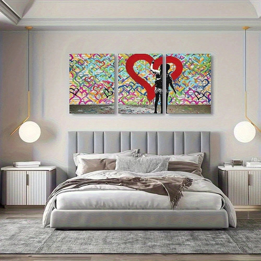 3pcs Colorful Heart Graffiti Modern Street Metal Print Ready to Hang Art