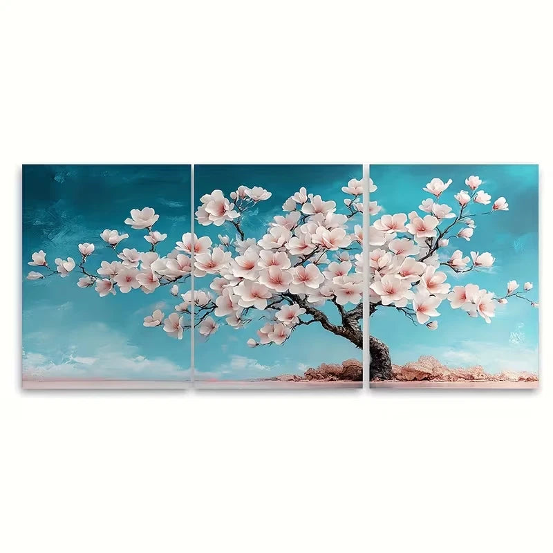 3pcs Blooming Blossom Tree White Pink Metal Print Ready to Hang Art