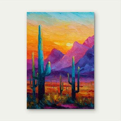 Saguaro Cacti & Desert Landscape Metal Print Ready to Hang