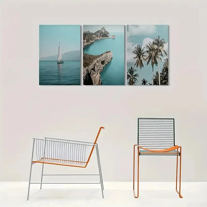3pcs Ocean View Coastal Landscape Metal Print Ready to Hang Art