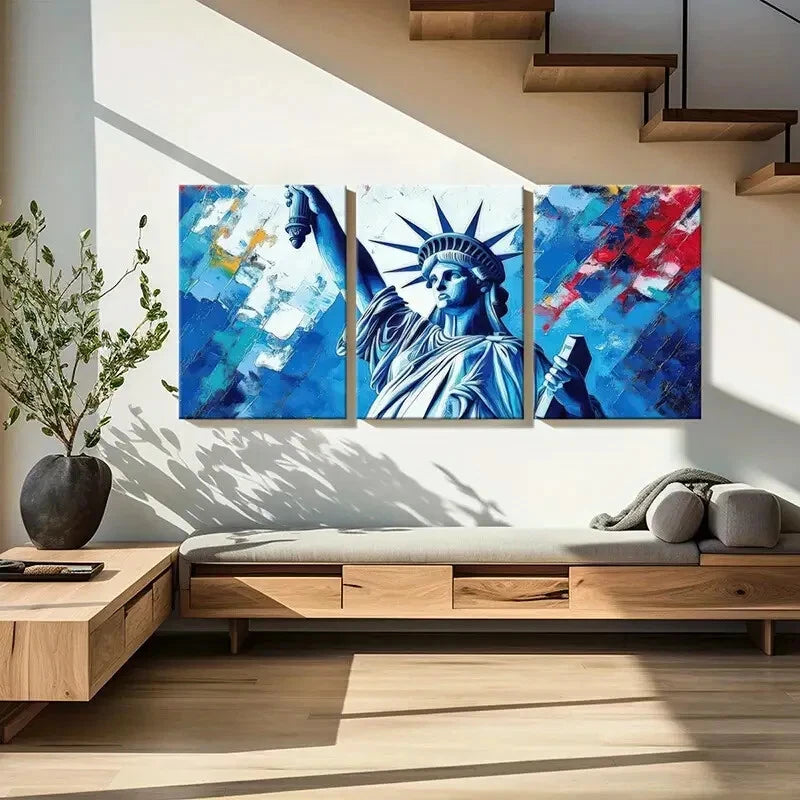 3pcs Liberty Statue Abstract Patriotic Symbol Art Metal Print Ready to Hang Art