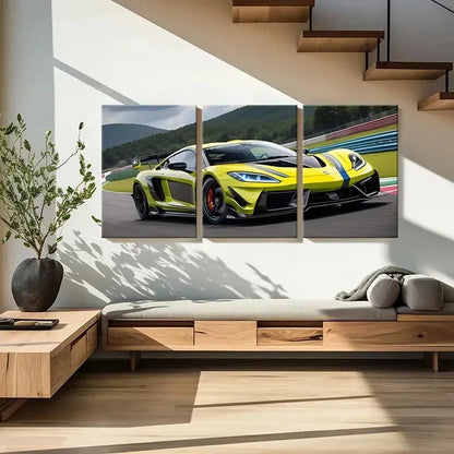 3pcs Green Supercar Cool Racing Decor Wall Art Set Canvas Framed 40x60cm - High Quality Print 100% Australian Made Wall Canvas Ready to Hang