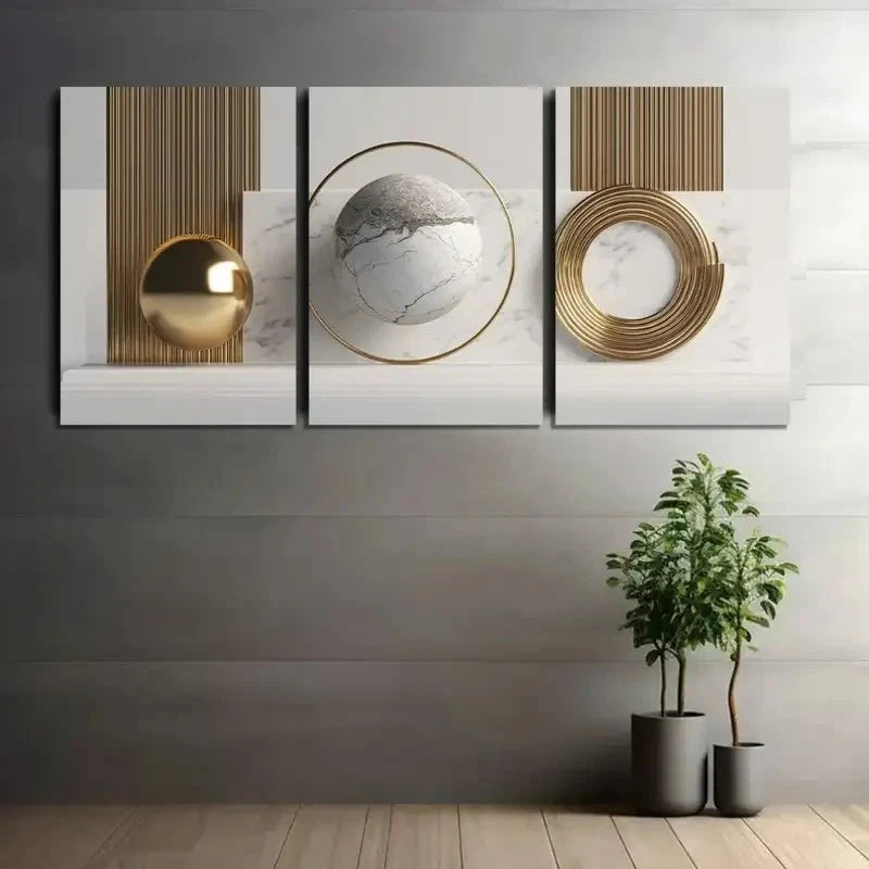 3pcs Composition Sphere and Rings Modern Art Metal Print Ready to Hang Art