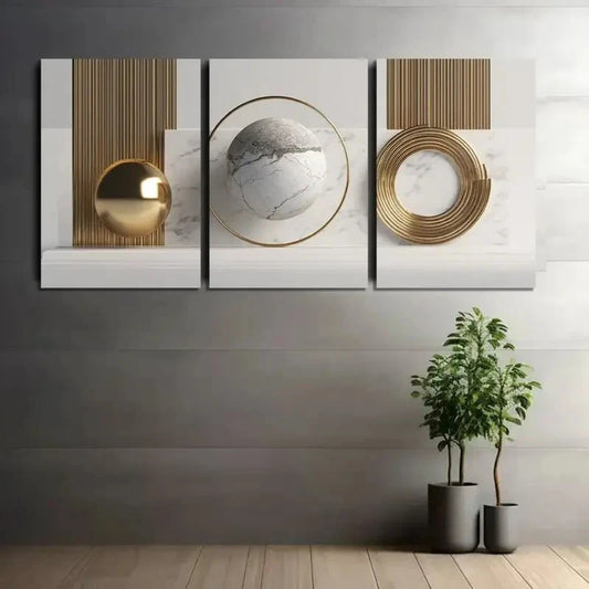 3pcs Composition Sphere and Rings Modern Art Metal Print Ready to Hang Art