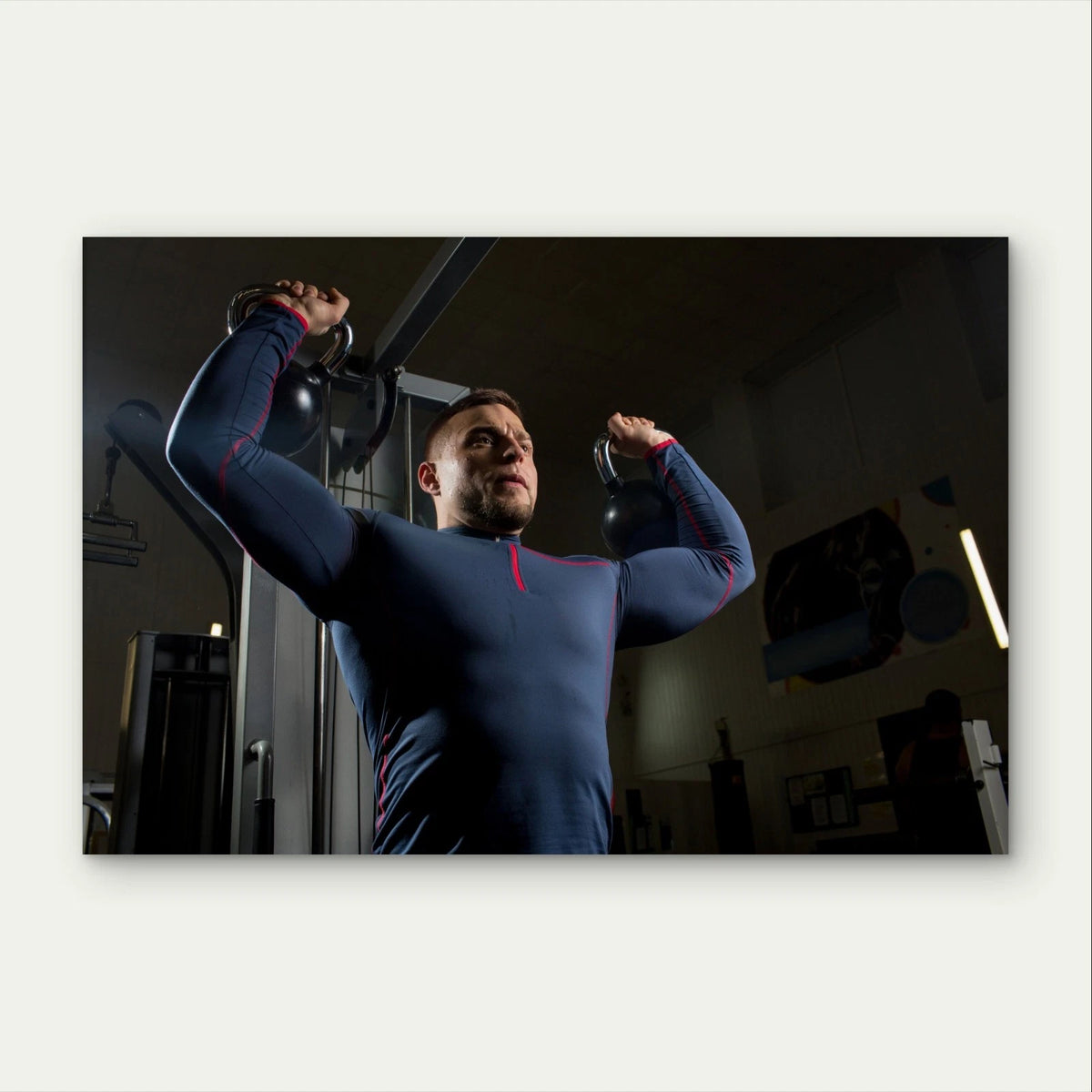 Kettle bell Overhead Press Fitness 5mm Plastic Poster Ready to Hang 90x60cm