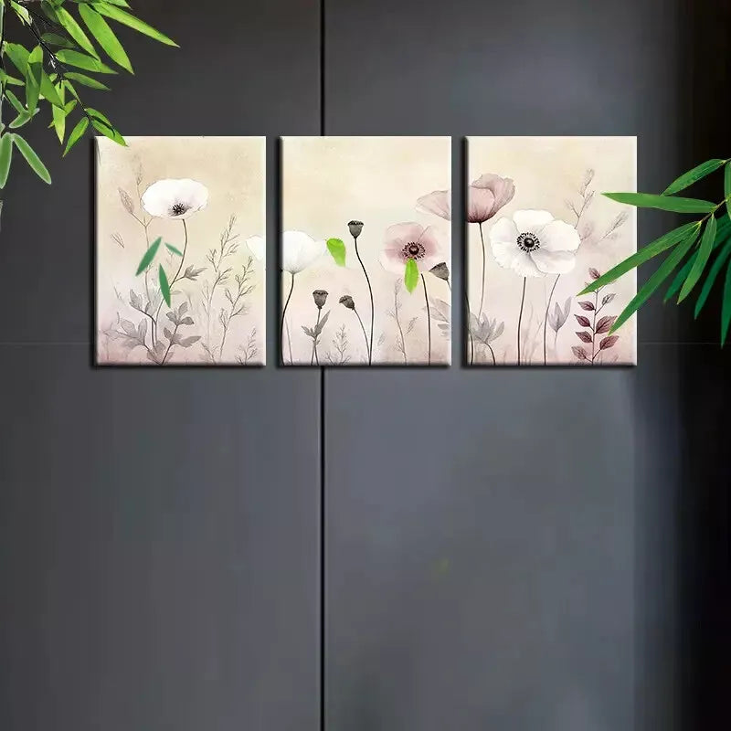 3pcsWatercolor Floral Soft Pastel Flowers Art Set Canvas Framed 50x70cm -  High Quality Print 100% Australian Made Wall Canvas Ready to Hang