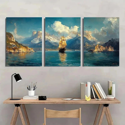 3pcs Panoramic Coastal Landscape Perfect Wall Art Set Canvas Framed 40x60cm - High Quality Print 100% Australian Made Wall Canvas Ready to Hang