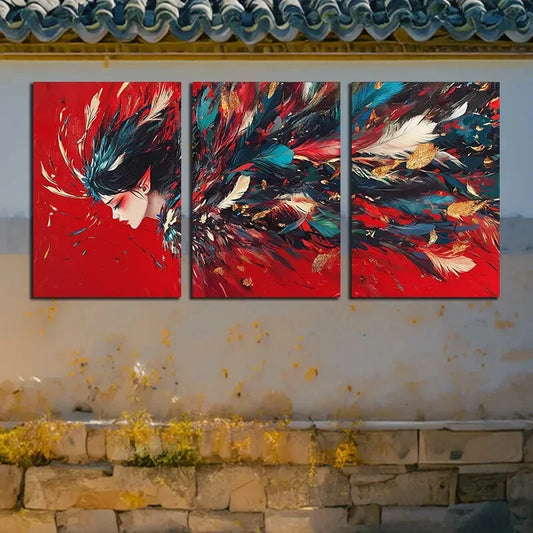 3pcs Vibrant Peacock Decoration Girl Design Metal Print Ready to Hang Art