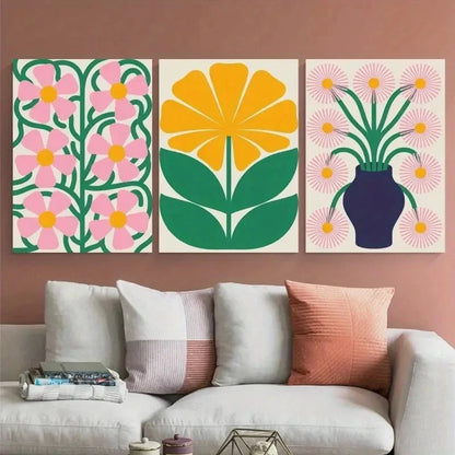 3pcs Abstract Flowers Bold Colors Painting Metal Print Ready to Hang Art
