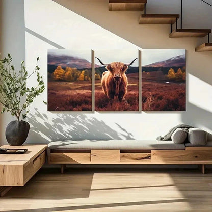 3pcs Animal Plateau Highland Cattle Wall Art Set Canvas Framed 40x60cm - High Quality Print 100% Australian Made Wall Canvas Ready to Hang