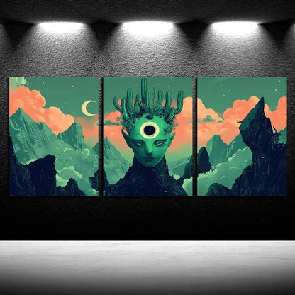 3pcs Strange Person in the Desert Metal Print Ready to Hang Art