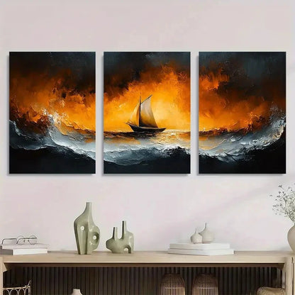 3pcs Vibrant Abstract Ocean Scene Metal Print Ready to Hang Art