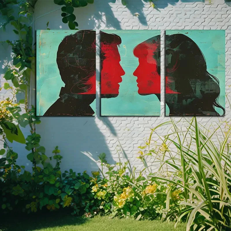 3pcs Men and Women facing each other Illustration Metal Print Ready to Hang Art