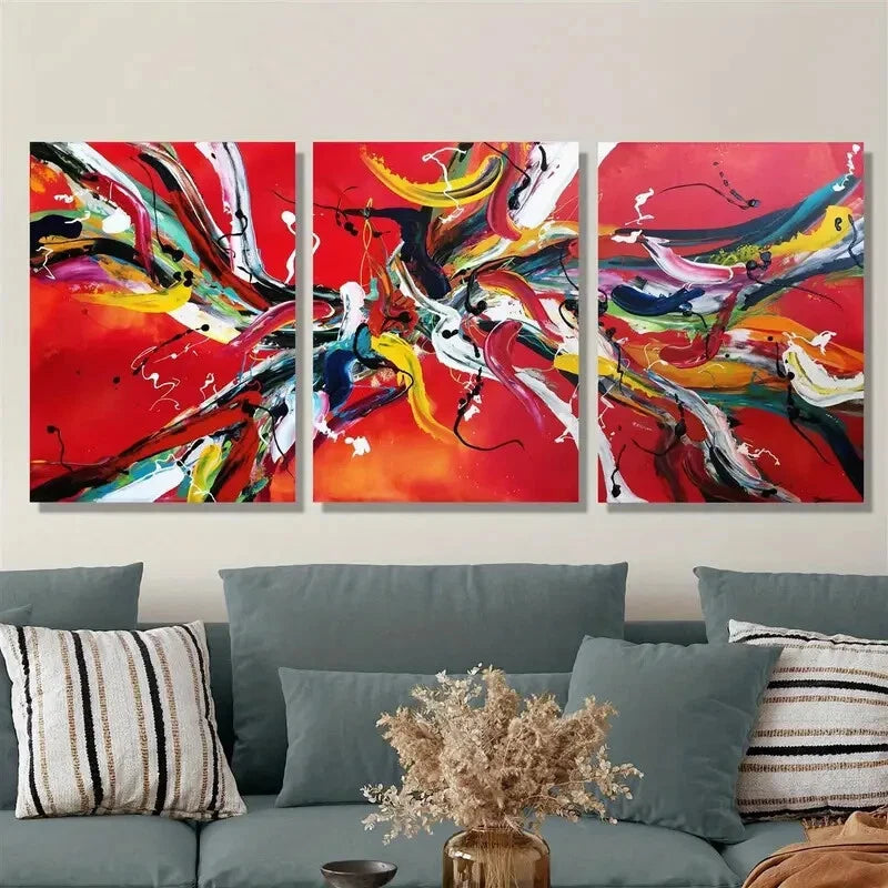 3pcs Abstract Colourful Painting Metal Print Ready to Hang Art