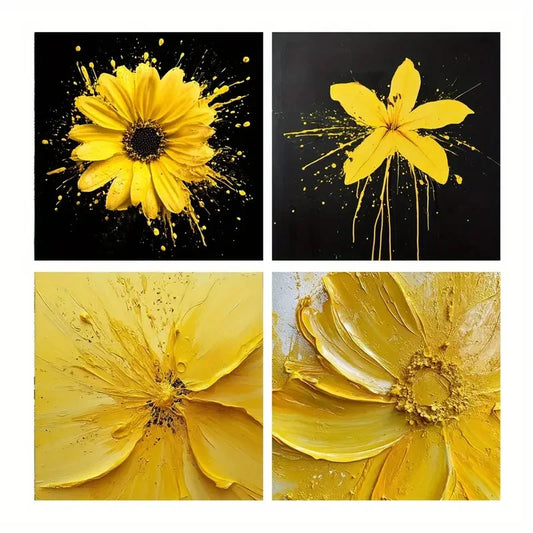 4pcs Yellow Flowers Art Prints Wall Art Canvas Framed