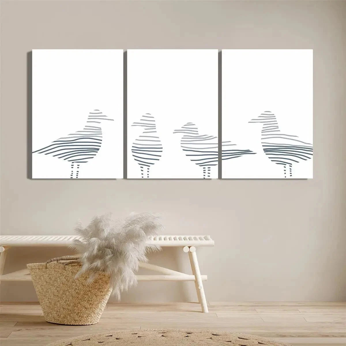 3pcs Blue Line Bird Coastal Beach Metal Print Ready to Hang Art