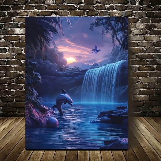 Dolphin Playing With Ball Near Crystal Painting 40x60cm Metal Print Ready to Hang