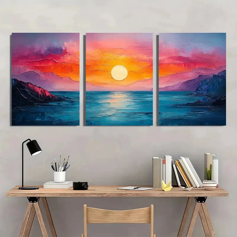 3pcs Colorful Abstract Landscape Painting Metal Print Ready to Hang Art