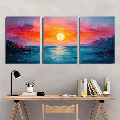 3pcs Colorful Abstract Landscape Painting Metal Print Ready to Hang Art