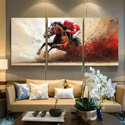 3pcs Dynamic Jockey and Racehorse Metal Print Ready to Hang Art