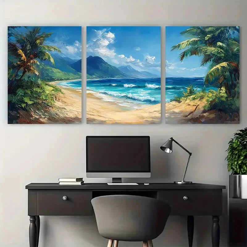 3pcs Nature Caribbean Rocky Mountain Beach Waves Metal Print Ready to Hang Art