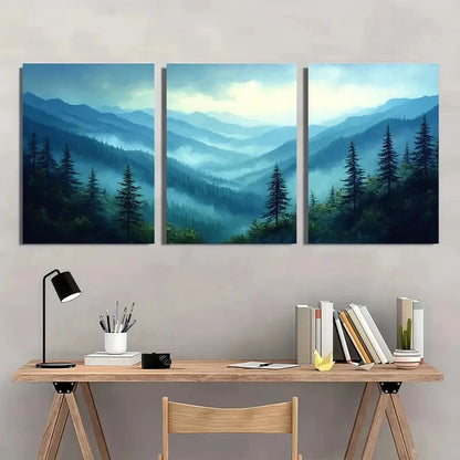 3pcs Appalachian Misty Pine Forest Landscape Metal Print Ready to Hang Art