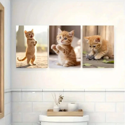 3pcs Kitten Cartoon Style Animal Decor Metal Print Ready to Hang Art