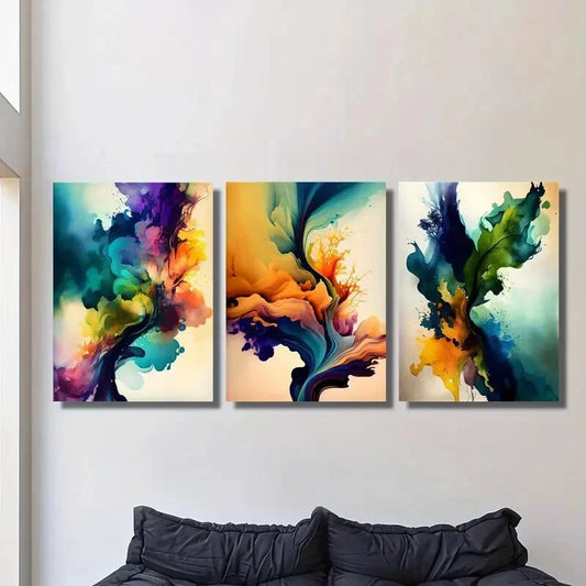 3pcs Abstract Watercolor Classic Style Metal Print Ready to Hang Art
