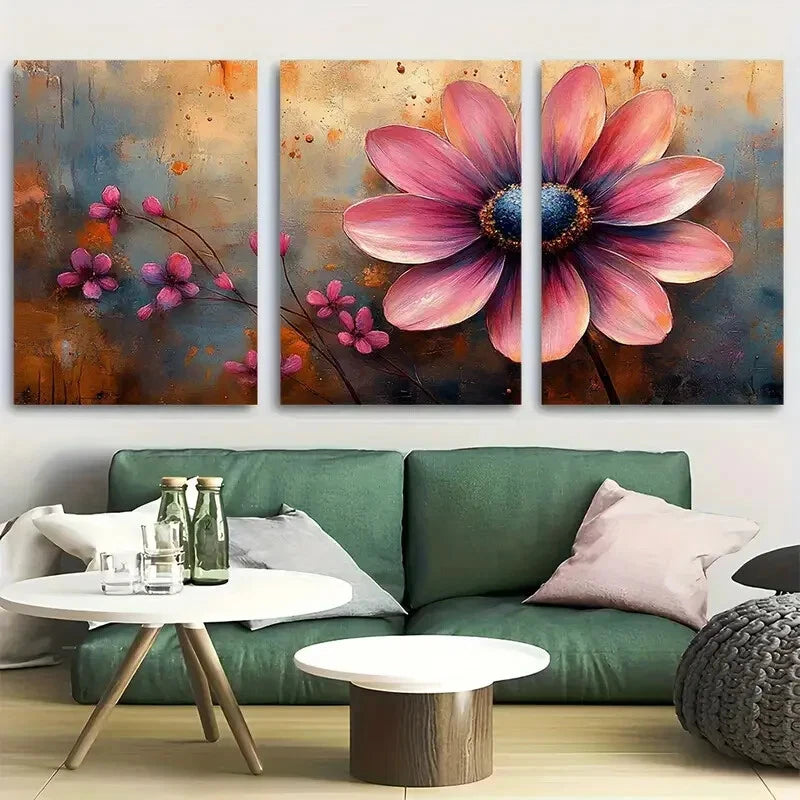 3pcs Vibrant Pink Florals Watercolor Design Metal Print Ready to Hang Art