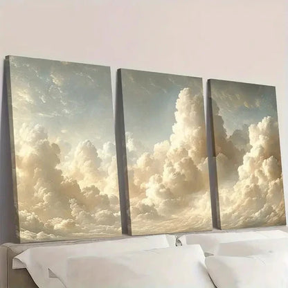 3pcs Abstract Beige & White Clouds Wall Art Canvas Unframed - High Quality Print 100% Australian Made Wall Canvas