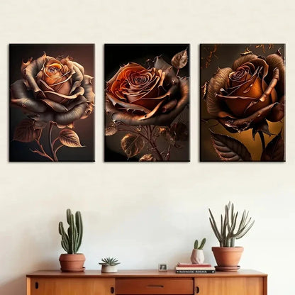 3pcs Withered Roses Décor Mural Perfect Wall Art Set Canvas Framed 40x60cm - High Quality Print 100% Australian Made Wall Canvas Ready to Hang