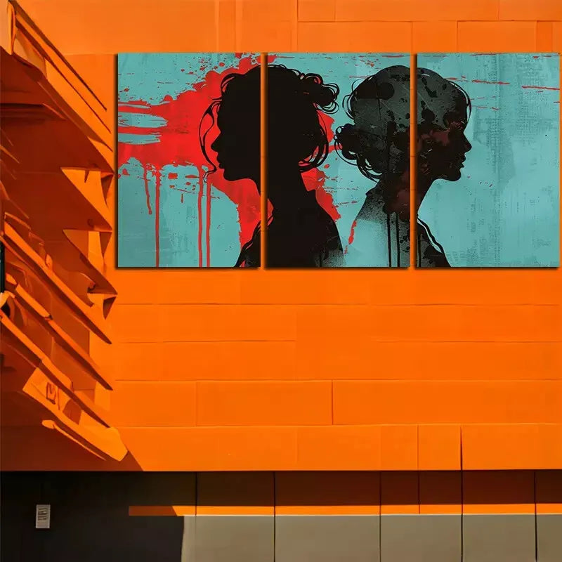 3pcs Silhouette Of Two Woman  Wall Art Set Canvas Framed 50x70cm -  High Quality Print 100% Australian Made Wall Canvas Ready to Hang - Bella Home Decor