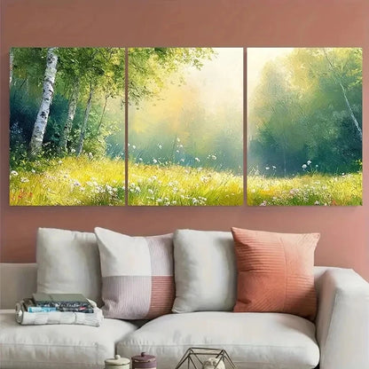 3pcs Vibrant Summer Sunlit Forest Meadow Metal Print Ready to Hang Art
