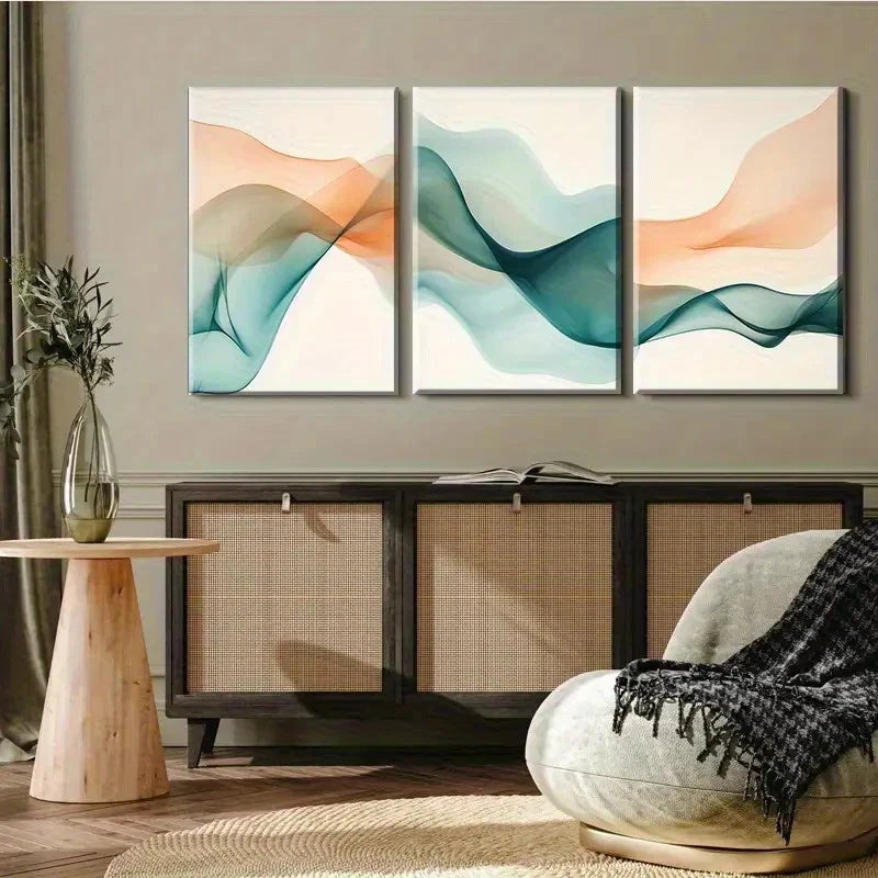 3pcs Modern Abstract Waves Fluid Motion Print Metal Print Ready to Hang Art