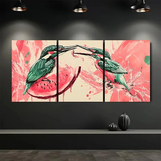 3pcs Summer Kingfishers Catching Fish Metal Print Ready to Hang Art