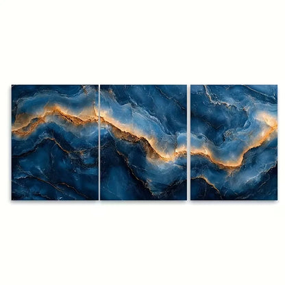 3pcs Blue Marble Textures Metal Print Ready to Hang Art