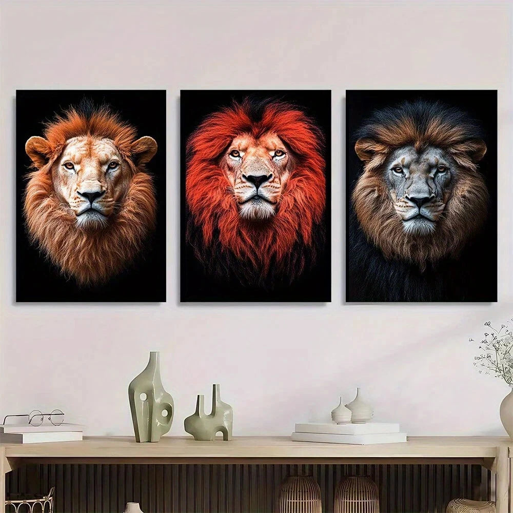 3pcs Animal Series Lion Wildlife Series Metal Print Ready to Hang Art