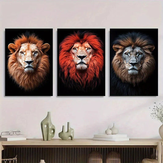 3pcs Animal Series Lion Wildlife Series Metal Print Ready to Hang Art