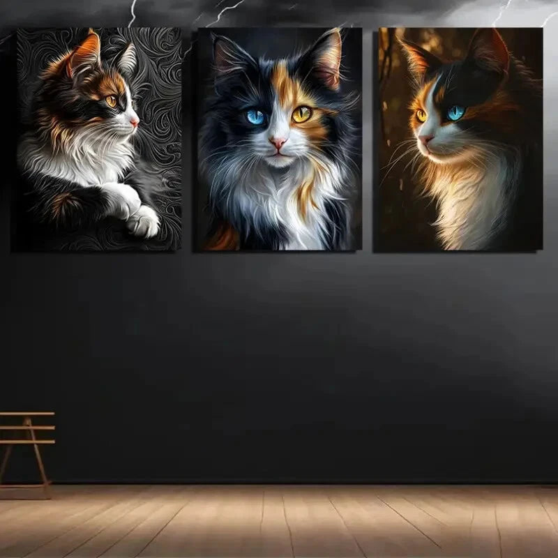 3pcs Beautiful Cat Series Blue Eyes Metal Print Ready to Hang Art